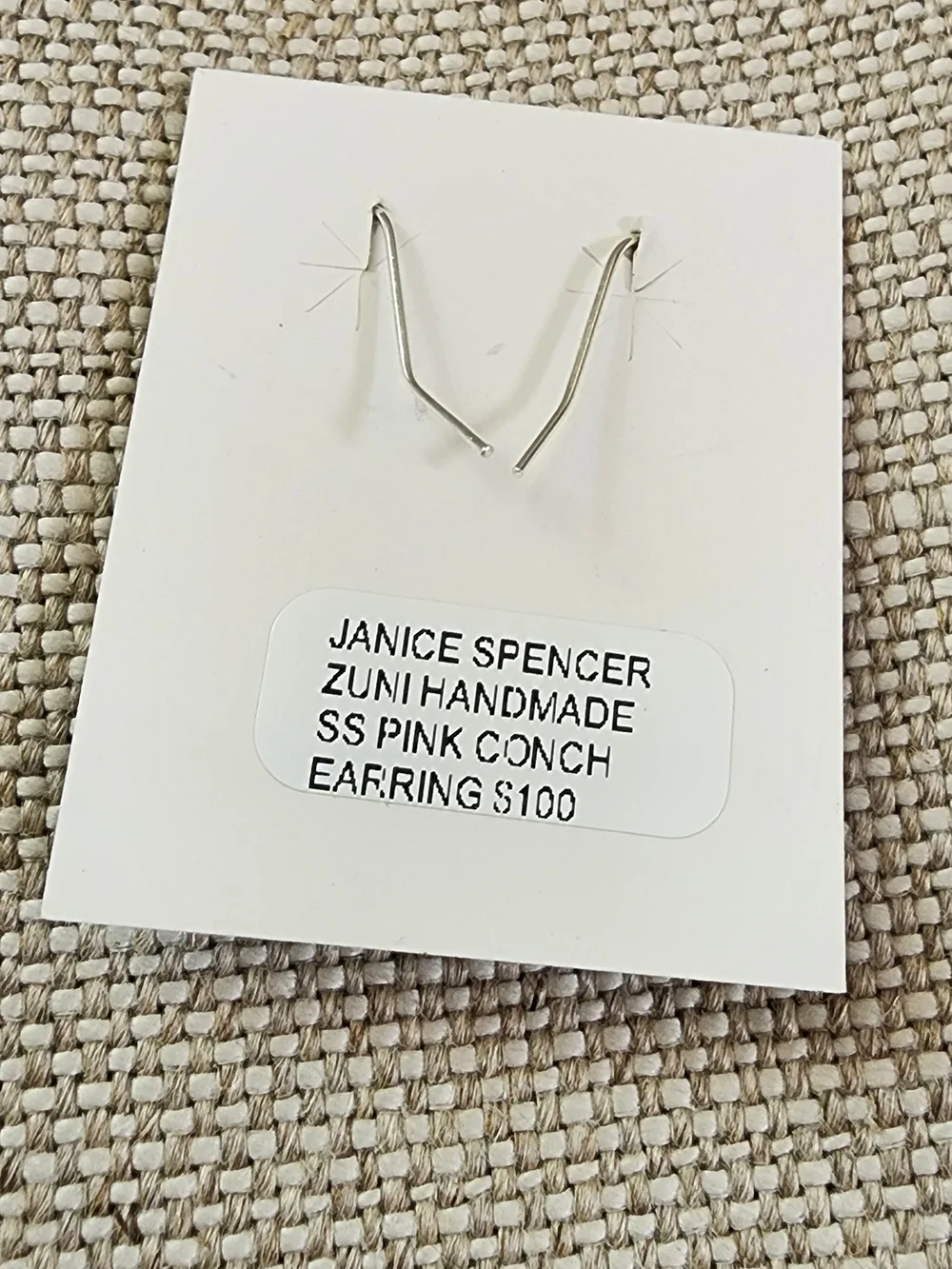 Silver Bar Drop Earrings with Pink Conch By JANICE SPENCER